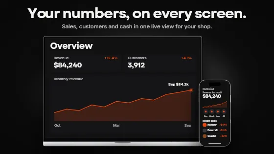 Laptop with a phone in front, website template